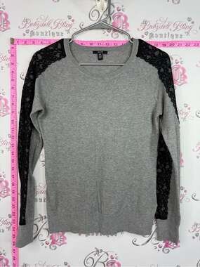 Jacob shirt Gray Sweatshirt with Black Lace Shoulder & Sleeve Insets